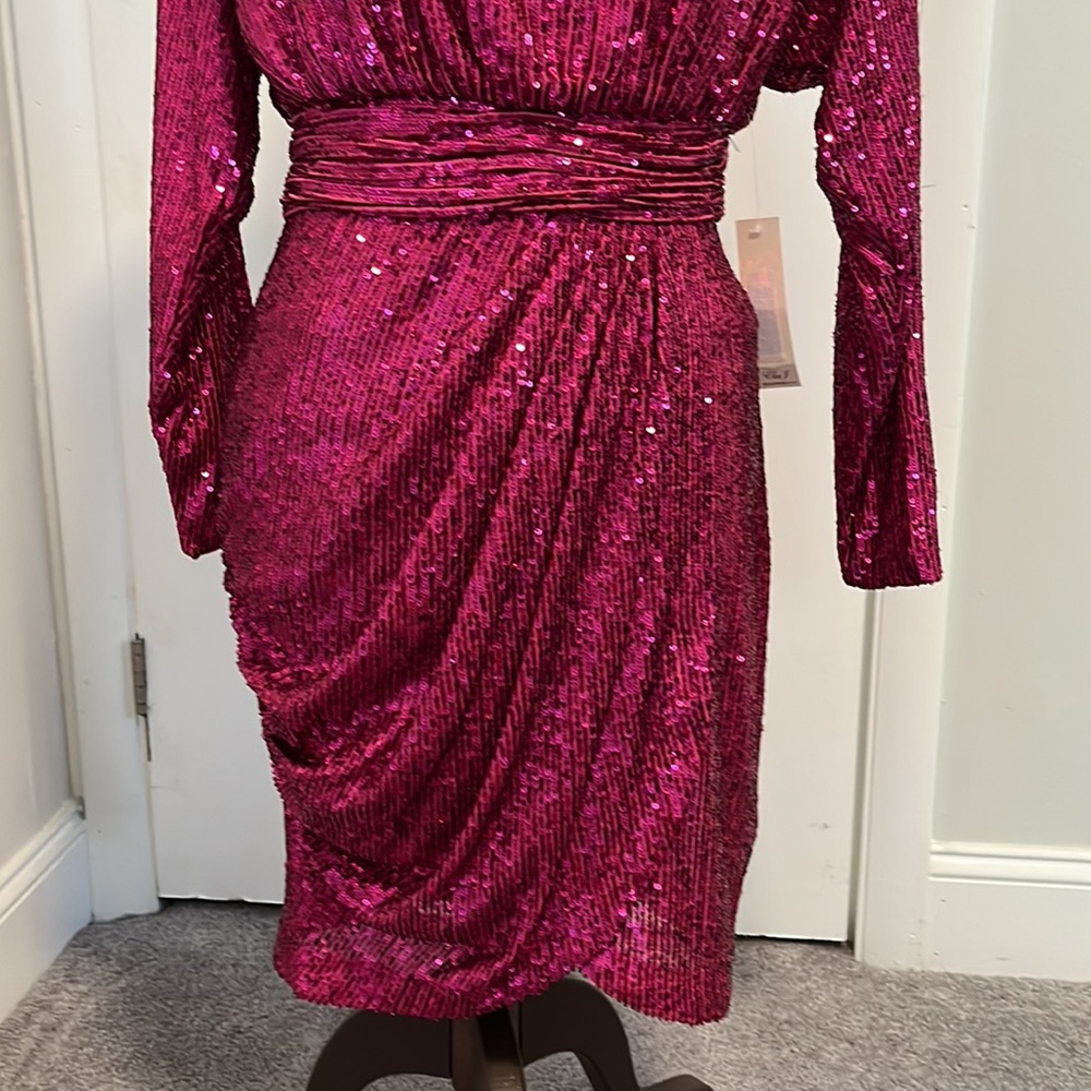 Eliza J Stretch Pink Sequin Draped Tulip Cocktail Dress Size 8 NWT - Picture 4 of 10